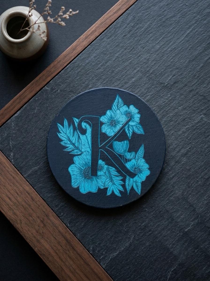 FLORA LETTER  K Wall Art: Handmade Paint Carving