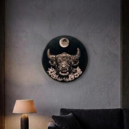 THE SILENT BULL - Hand-Carved Bull Wall Art: Rustic Boho Acrylic Paint Carving