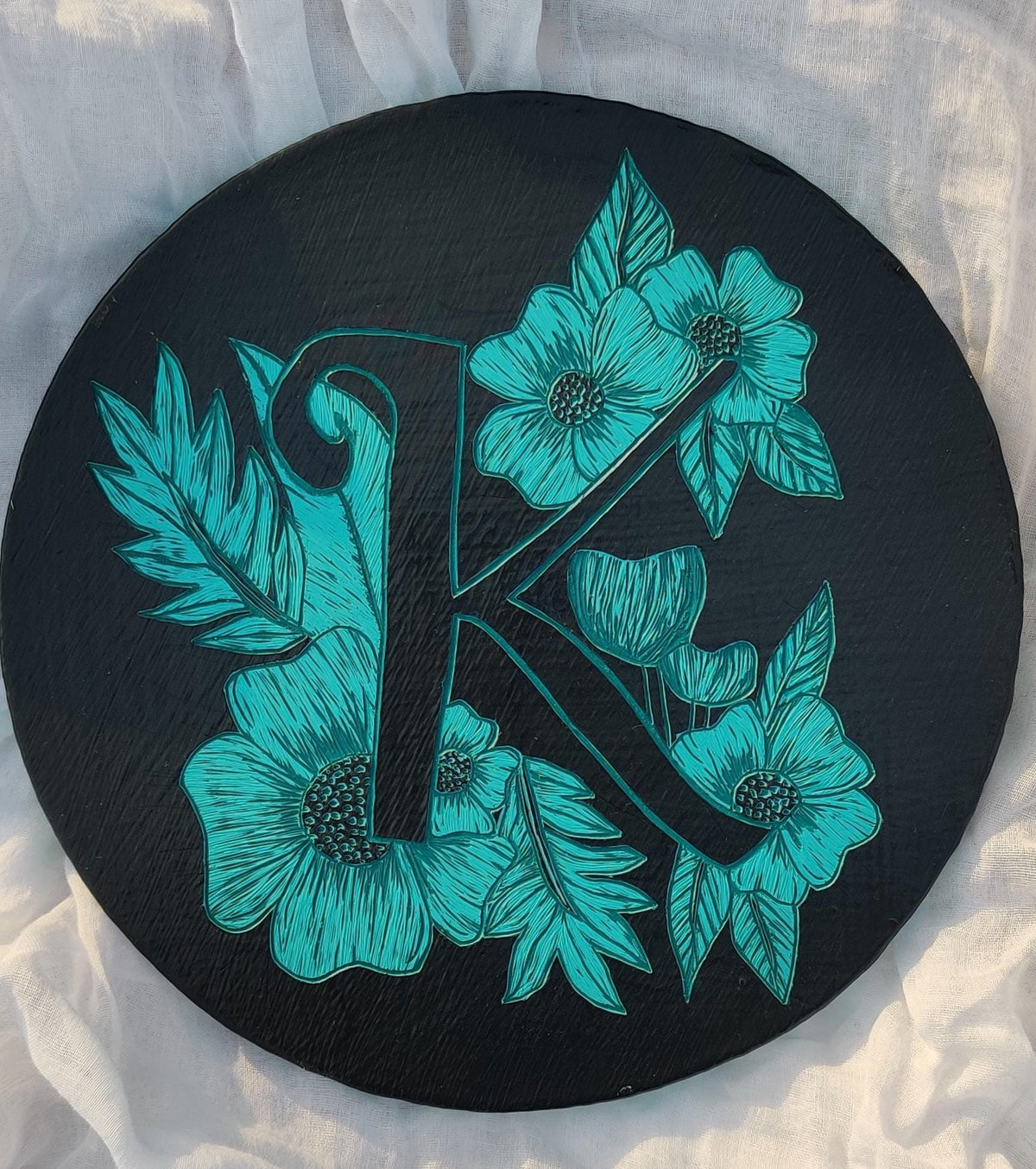 FLORA LETTER  K Wall Art: Handmade Paint Carving