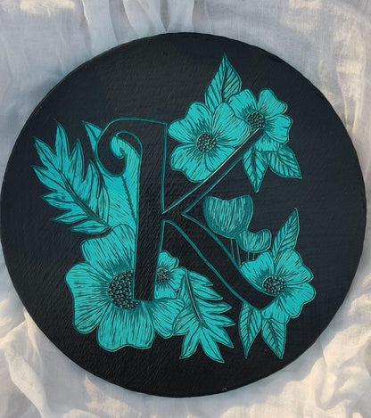 FLORA LETTER  K Wall Art: Handmade Paint Carving