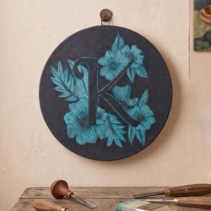 FLORA LETTER  K Wall Art: Handmade Paint Carving