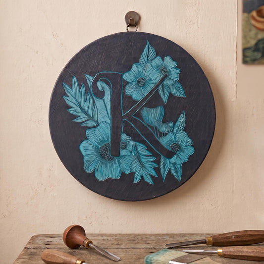 FLORA LETTER  K Wall Art: Handmade Paint Carving