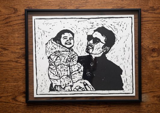 Captured in Ink – Custom Potraits , Hand-Carved Linocut Print 🖤