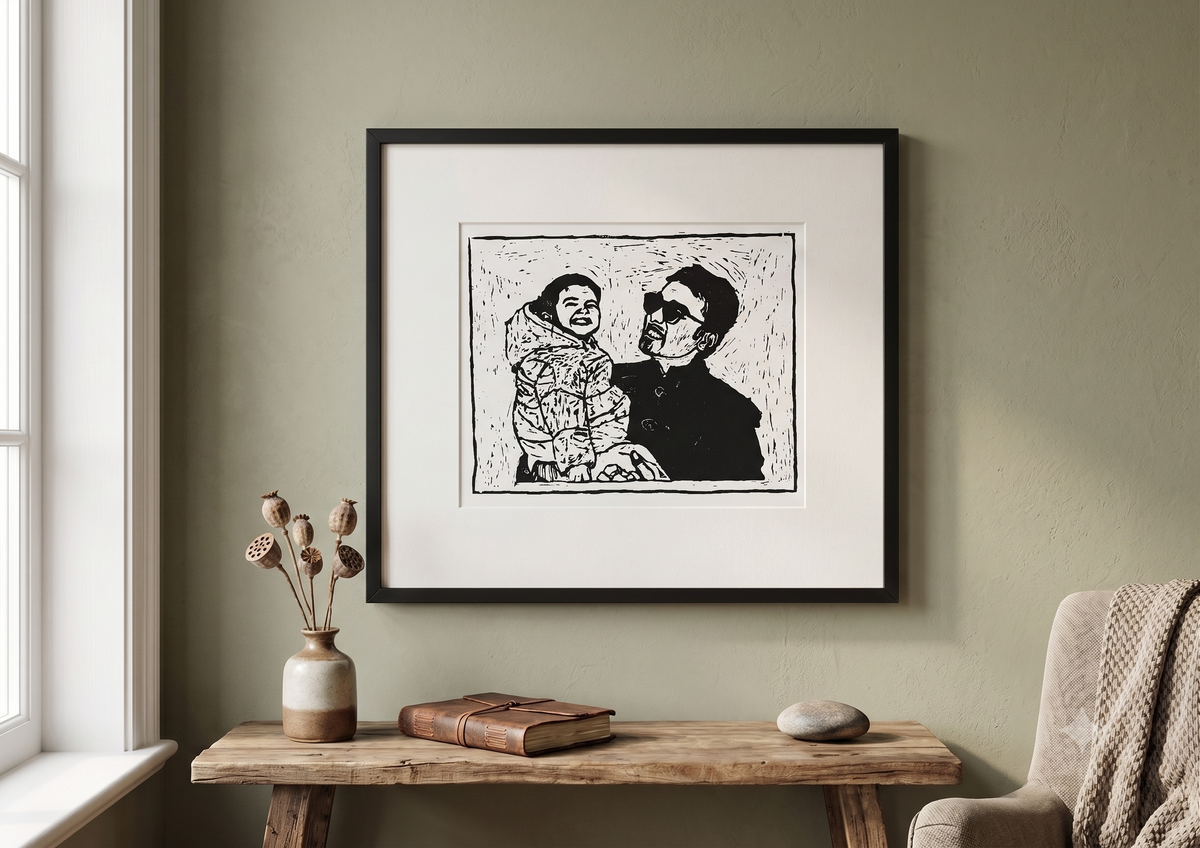 Captured in Ink – Custom Potraits , Hand-Carved Linocut Print 🖤