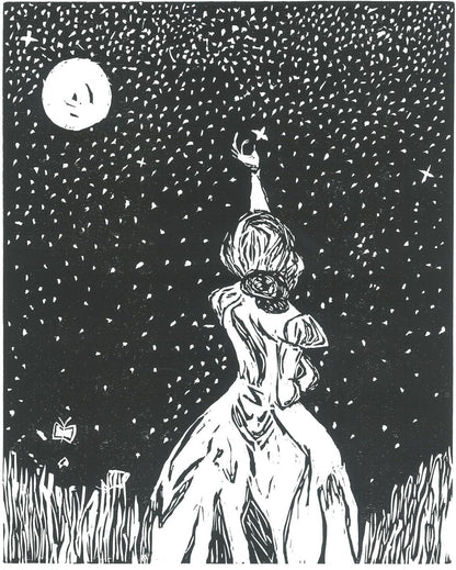 MOONLIT REVERIE | Hand-Carved Linocut Print | Celestial Decor